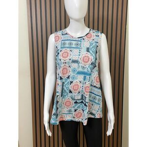J. Jill Love Linen Women's S Blue Tank Top Medallion Print Wide Strap Minimalist